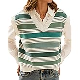 IEEILULU Womens Cap Sleeve Sweater Vest Striped Color Block V Neck Sleeveless Tank Top Loose Summer Sweater Vest Tops