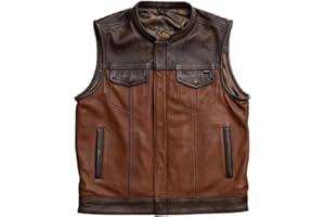 First Mfg Co Men’s Motorcycle Leather Vest, Club Style Premium Leather Biker Vest, Dual Zipper & Snap Closure