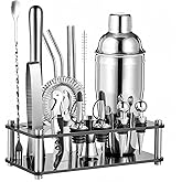 ARTFLY 18-Piece Professional Cocktail Shaker Set and Bartender Kit with Stand, Stainless Steel Bar Tools Gift Set with Muddler, Jigger, Mixing Spoon for Home Bar and Mixology