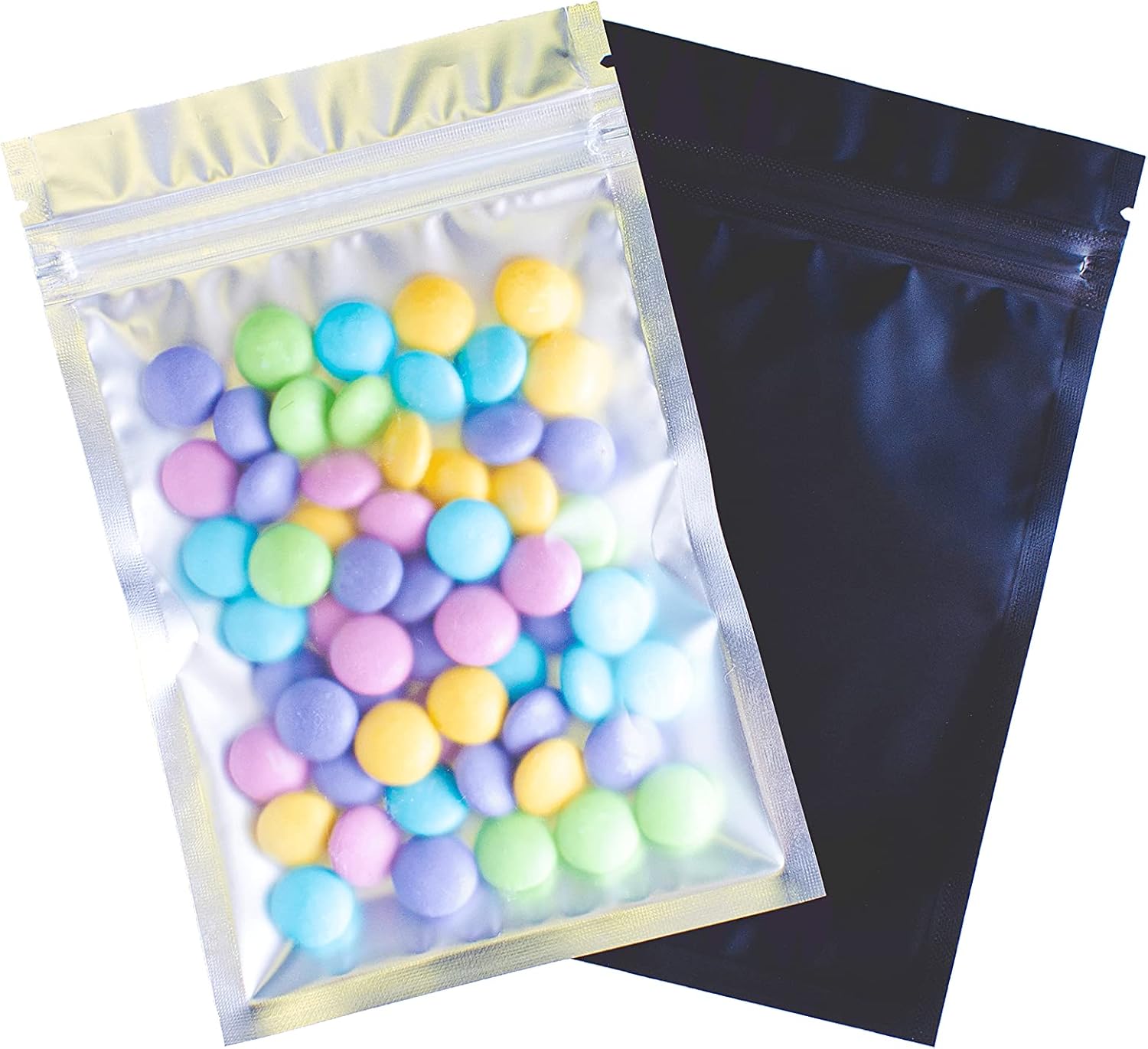 120 Resealable Smell Proof Bag Mylar Bags Flat Foil Pouch Bags Packaging Bags for Food Storage, Cute Lip Gloss Bags, Lash Bags, Dispensary Packaging Bags, Sample Bags, Black w/Clear Front (5x7 inches)