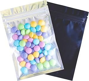 120 Resealable Smell Proof Bag Mylar Bags Flat Foil Pouch Bags Packaging Bags for Food Storage, Cute Lip Gloss Bags, Lash Bags, Dispensary Packaging Bags, Sample Bags, Black w/Clear Front (5x7 inches)
