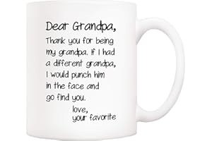 5Aup Father's Day Funny Grandpa Coffee Mug Christmas Gifts from Grandson Granddaughter, Dear Grandpa, Thanks for Being... Love Your Favorite Cups 11 Oz, Birthday Present Idea for Grandfather