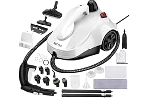 KROQO Steam Cleaner, Heavy Duty Canister Steamer with 23 Accessories, Steam Mop with 5M Extra-Long Power Cord for Home Floor Cleaning, Grime,Grease,Grout,l, Upholstery, Car Detailing,White, Large