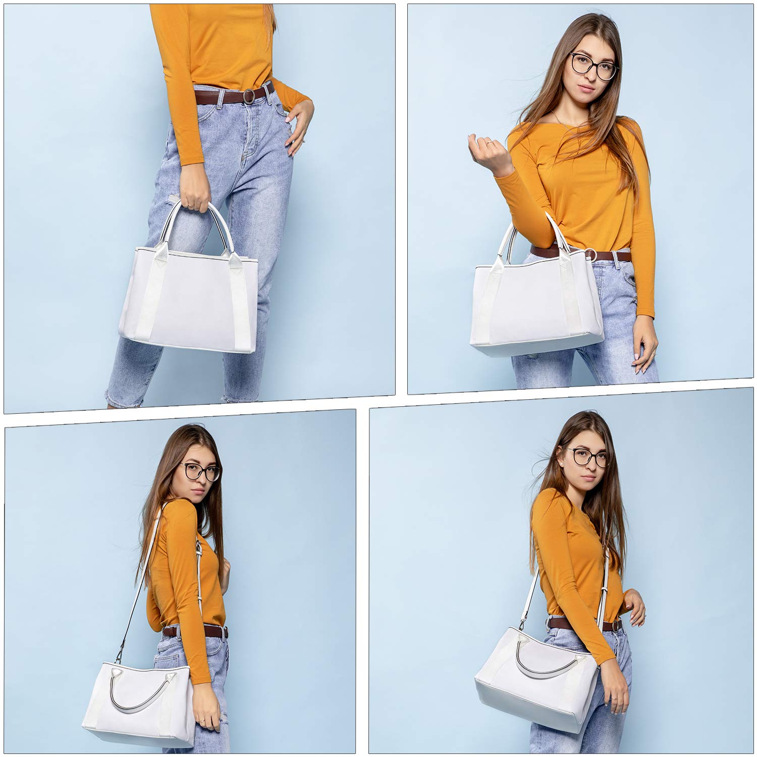 Sac à Main Femme Toile, LOVEVOOK Sac Cabas Grand Capacité 2020 Nouvelles tendances de la mode Sac Bandoulière Sac Fourre-tout Portefeuille, Sac Set 2pcs Blanc