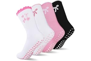 Queenshin 3/4/6 Pairs Pilates Socks Non Slip Women, Cute Yoga Socks with Grips, Reformer Pilates Sock for Ballet Sports