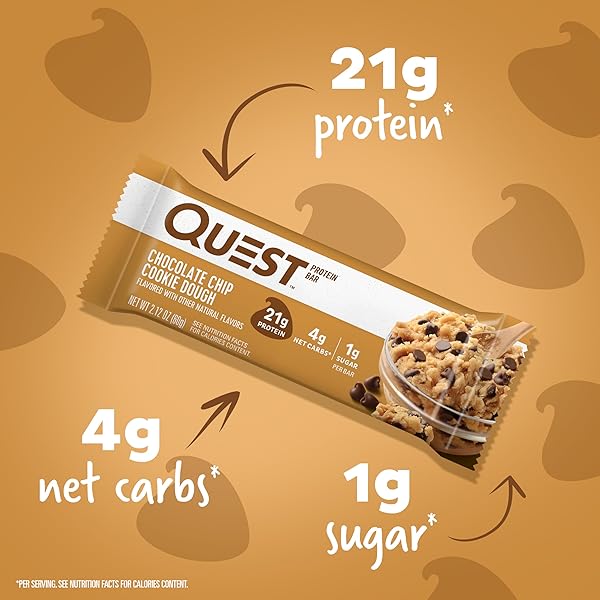 QUEST NUTRITION CHOCOLATE CHIP COOKIE DOUGH PROTEIN BARS, HIGH PROTEIN, LOW CARB, GLUTEN FREE, KETO FRIENDLY, 12 COUNT