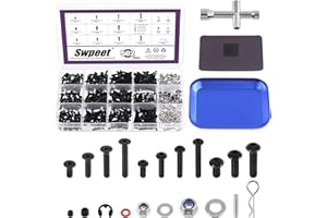 Swpeet 502Pcs Universal RC Screw Kit Screws Set, Hardware Fasteners Compatible with 1/8 1/10 1/12 1/16 Scale RC Cars Black
