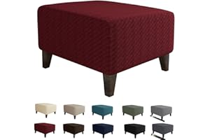 MAXIJIN Newest Jacquard Ottoman Slipcovers Folding Storage Stool Furniture Protector Cover Soft Thick Rectangle Foot Rest Slipcover with Elastic Bottom (Ottoman X-Large, Wine Red)