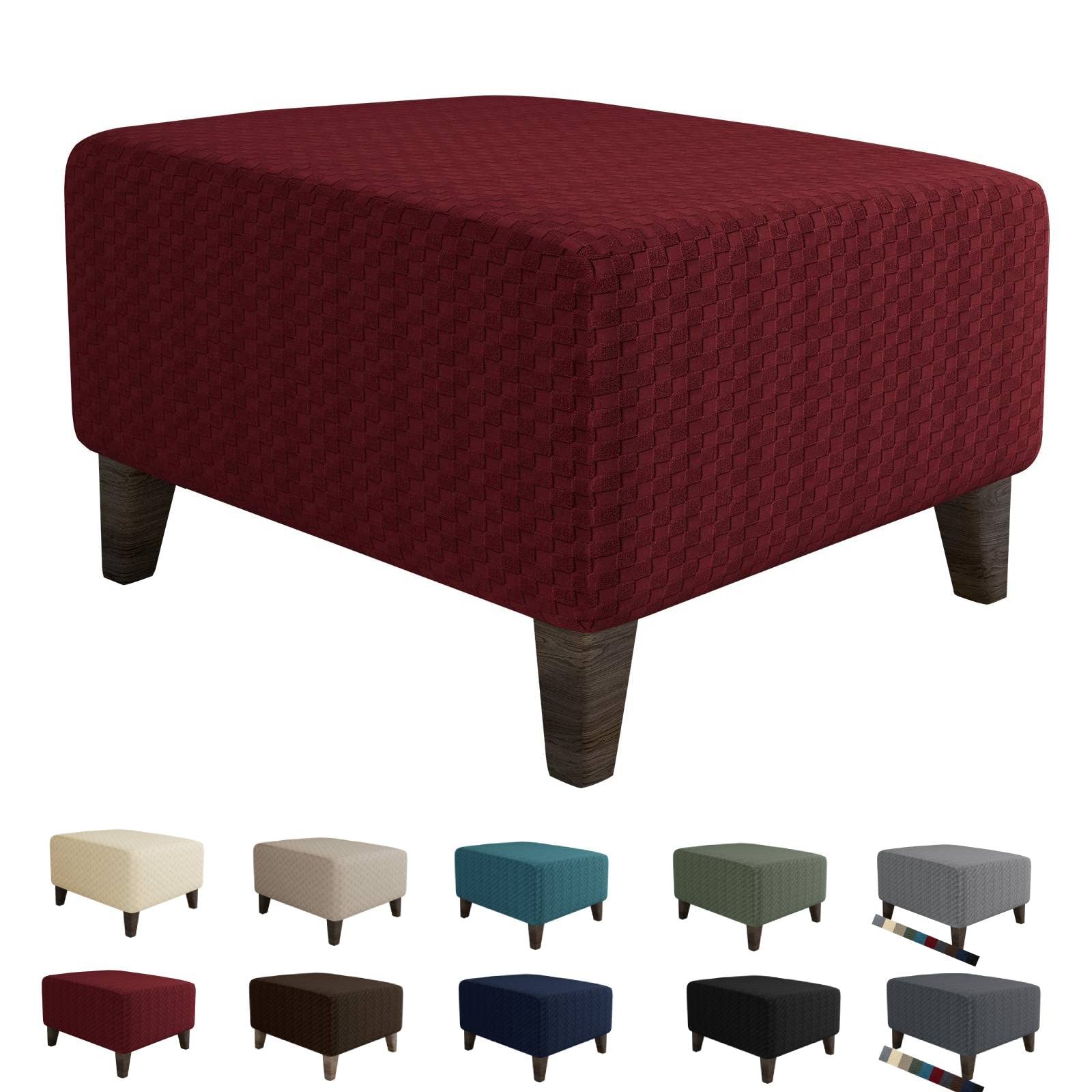 Photo 1 of MAXIJIN Jacquard Ottoman Cover Slipcovers Folding Storage Stool Furniture Protector Cover Soft Thick Rectangle Foot Rest Slipcover with Elastic Bottom (Ottoman Small, Wine Red)