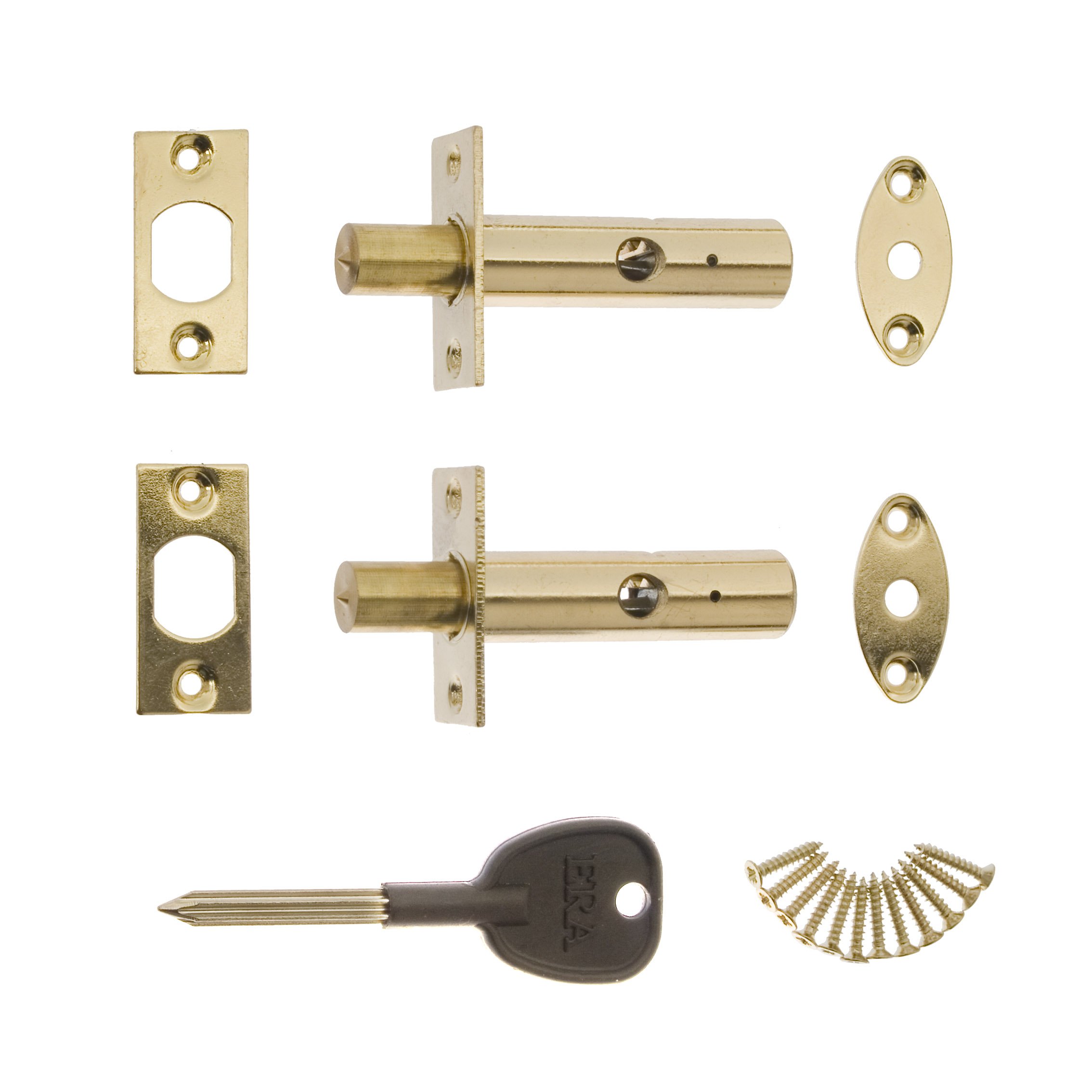 ERA 838-33 Door Security Bolt with 1 Key - Brass (2 Pieces), 3.0 cm*17.0 cm*10.5 cm