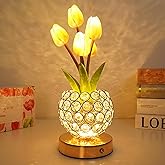 Komothala Tulip Flower Lamp,4000mAh Rechargeable Cordless Lamp with 3-Colour Stepless Dimming,Touch Control Cordless Table Lamp Night-Light for Home Decor,Unique Birthday Gifts for Women