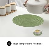 Pauwer Round Placemats and Coasters Set of 6 Green Non Slip Washable 38cm Mats view 4