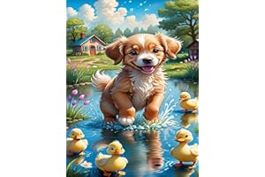 MjhRcll Dog Diamond Art Kits for Adults, Cute Animals Diamond Painting for Beginners,Paint with Diamonds Gem Art for Relax and Home Wall Decor 12X16 Inch