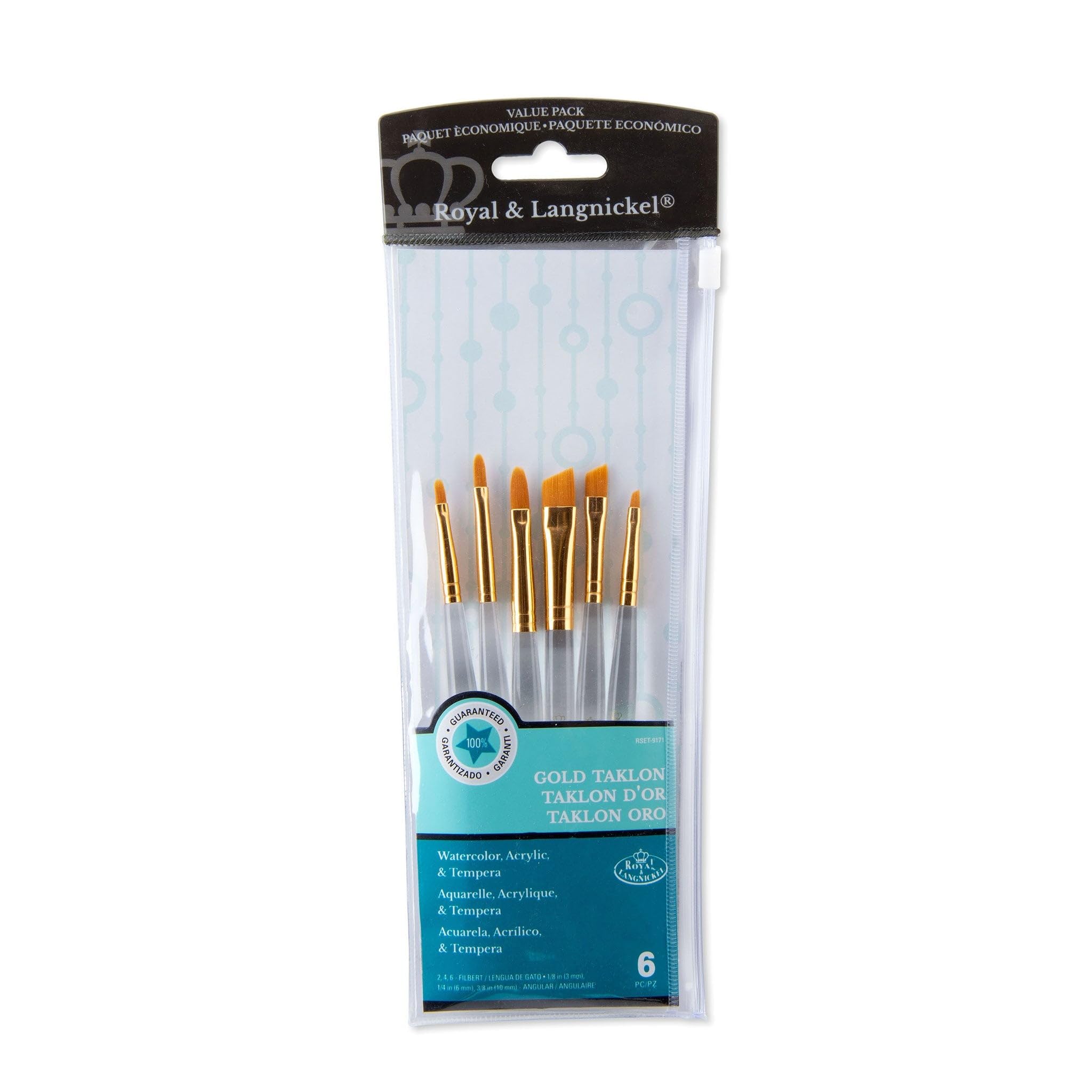 Royal and Langnickel Filbert and Angular Taklon Variety Brush Set - Gold (Pack of 6)