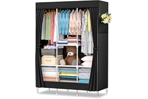 Mihoho Portable Wardrobe, 50 Inch Closet for Hanging Clothes, Metal Clothing Rack Organizer, Free Standing Wardrobe with Black Oxford Fabric Cover, 50" WX65 HX17.7 D (Large, Elegant Black)