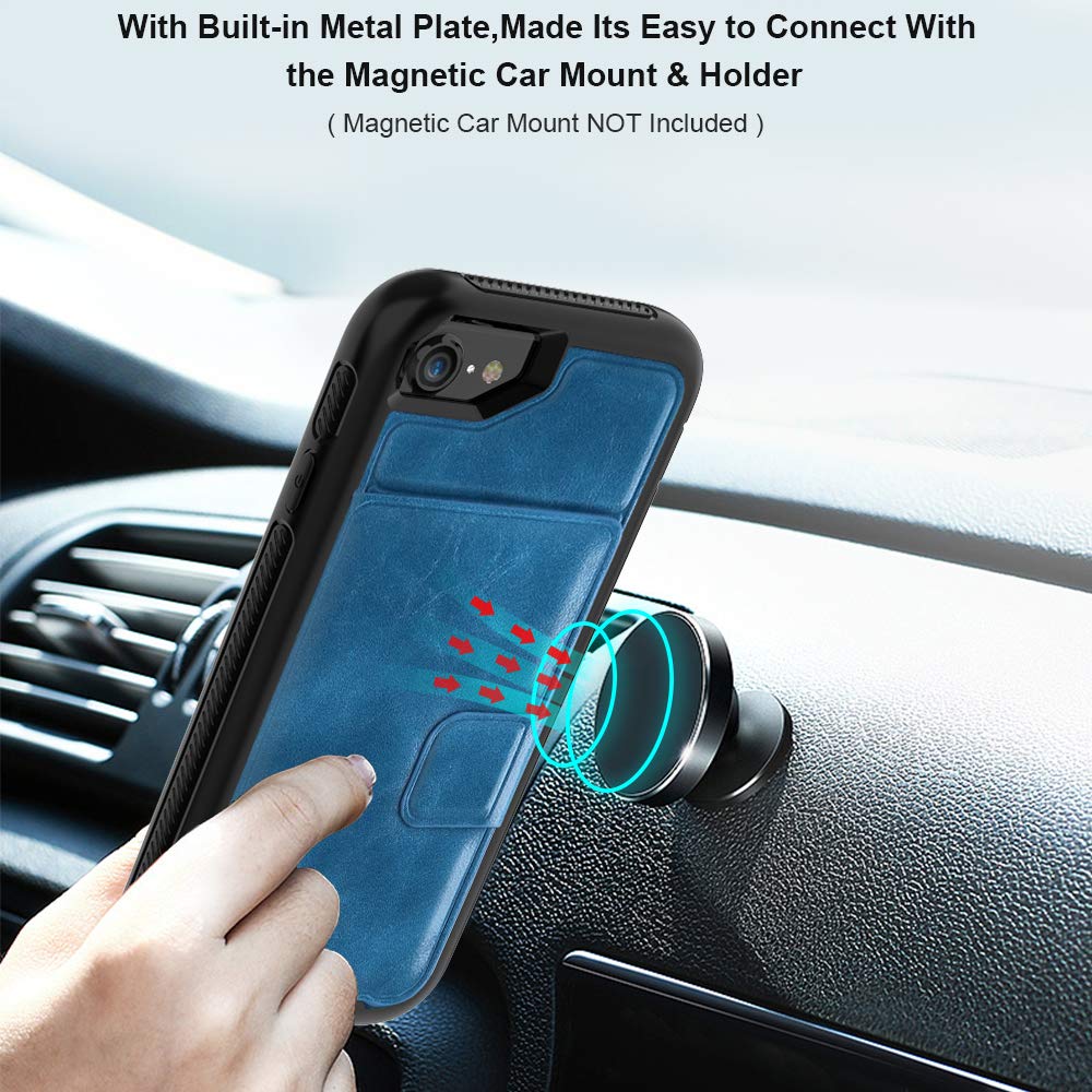 iPhone 8 Case, iPhone 7 Case iPhone 6/6s Wallet Case with Card Slot Holder Shockproof Protective PU Leather Wallet Case for Apple iPhone 8/7/6/6s (4.7 inches) [All Black] (Blue/Black)