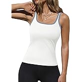 Zeagoo Womens Ribbed Tank Tops Square Neck Summer Tops Slim Fitted Spaghetti Strap Camisole Basic Sleeveless Layering Shirts