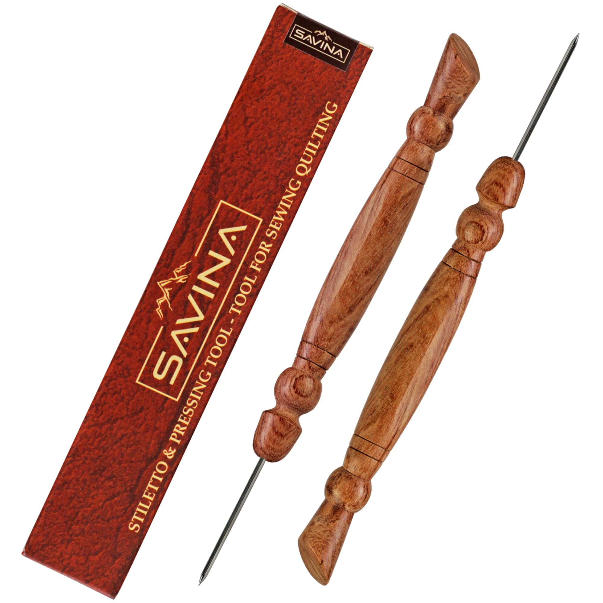 Savina Stiletto & Pressing Tool - Essential Quilting/Sewing Tool Stiletto, Presser - Precision Placement Tool for Getting Seams to Lay Correctly (2 Pieces)
