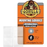 GORILLA Invisible Hold Double Sided Tape, 24 Pre-Cut 1" Mounting Squares | Instant Hold, Weatherproof Adhesive, Grips Wood, Stone, Stucco, and Brick
