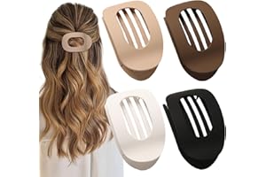 4 PCS Flat Hair Clips, Round Lay Down Claw Clips for Women Girls, French Strong Hold Hair Barrettes for Thick Thin Hair, Comf