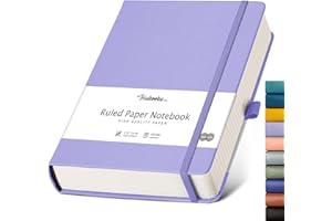 HIUKOOKA A5 Notebook College Ruled Journal For Women,320 Pages Thick Journal Hardcover Large Notebook,100 GSM Paper Leather Journal for Writing Student Diary,5.75''x 8.38''- Lightpurple