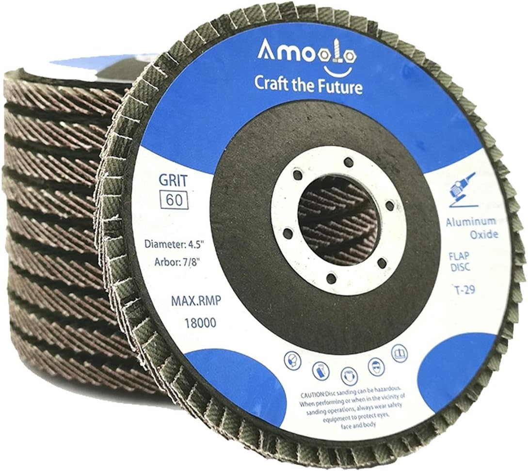 amoolo 4 1/2 Flap Disc (20 Pack), T29 Aluminum Oxide Angle Grinder Sanding Disc (40 60 80 120 Grit), Abrasive Grinding Wheel (7/8 inch Arbor Size) - - 