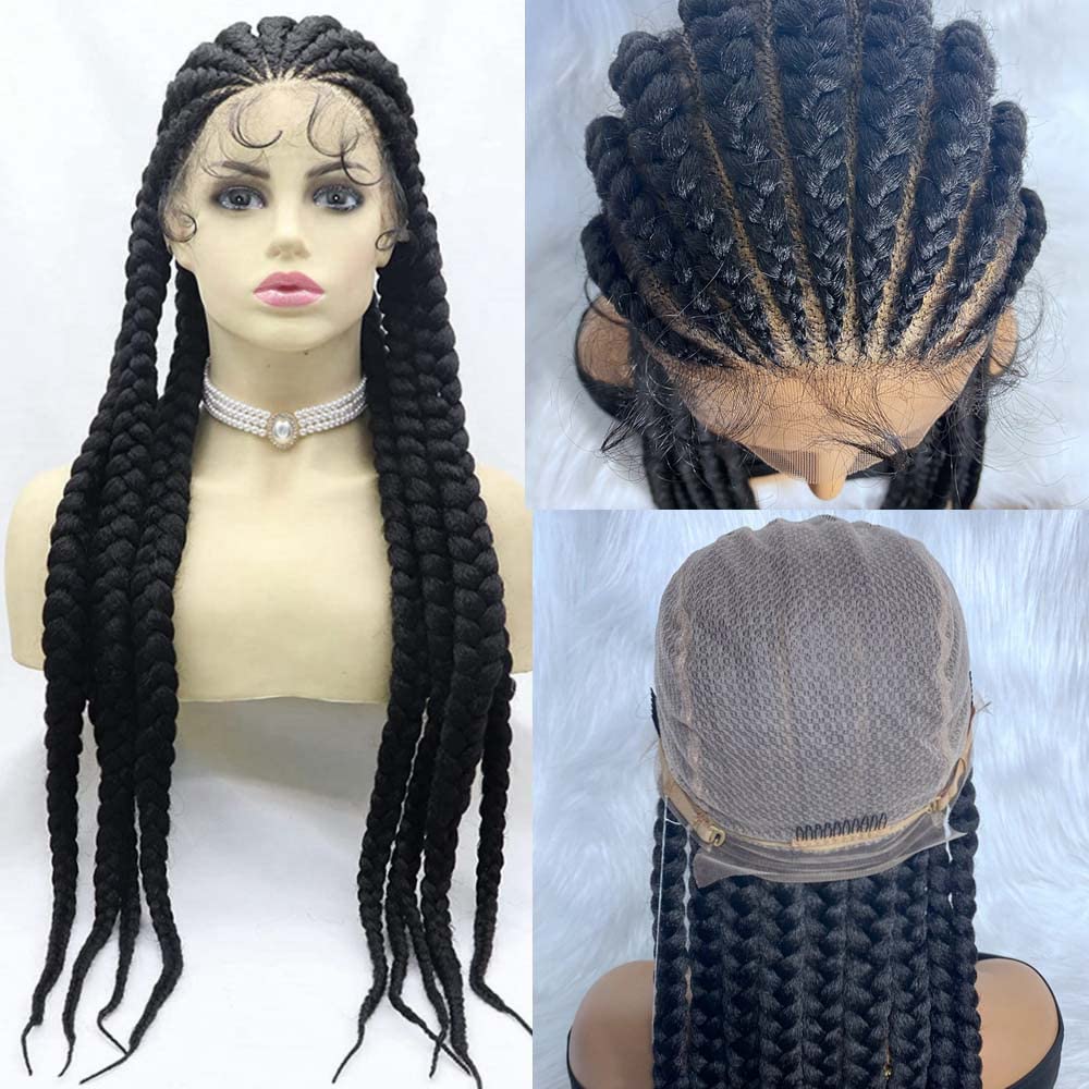 Xiweiya Wigs Black Braids Full Lace Braided Wigs For Women Jumbo Box9 Braids Synthetic Full Lace Wig With Baby Hair Lightweight Synthetic Hair Braids Cornrow Twisted Wig โ image 1