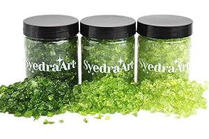 SYEDRA ART Syedra Crushed Glass for Crafts, 3-6mm Set of 3, Resin Art, Crushed Colored Pieces 1LB (Green)