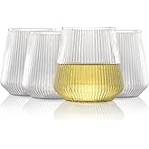 hotder Stemless Wine Glasses Set of 4, 12 oz Tritan Unbreakable, Vertical Design, Dishwasher-Safe, Red Wine Glasses for Home, Party and Outdoors