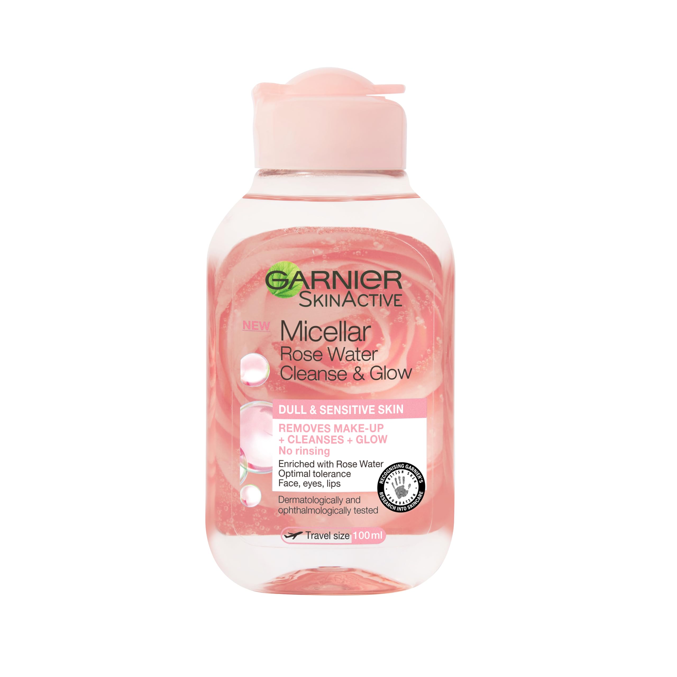 Garnier Micellar Rose Cleansing Water, Gentle face Cleanser & Makeup Remover, Hypoallergenic. Suitable For Dull And Sensitive Skin, Glow Boosting Formula, Dermatologically Tested, 100ml