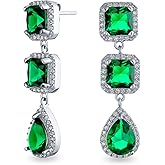 Classic Bridal Jewelry Fashion Statement Triple Round Pave Green Clear CZ Halo Long Linear Pear Shape Dangle Teardrop Chandelier Earrings For Women Wedding Prom Yelow Gold Silver Plated