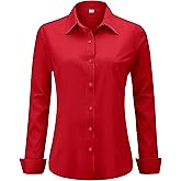 hearain Soft Wrinkle-Free Women's Button Down Dress Shirts Solid Long Sleeve Work Blouses Fit Stretch Casual Tops XXS-6XL