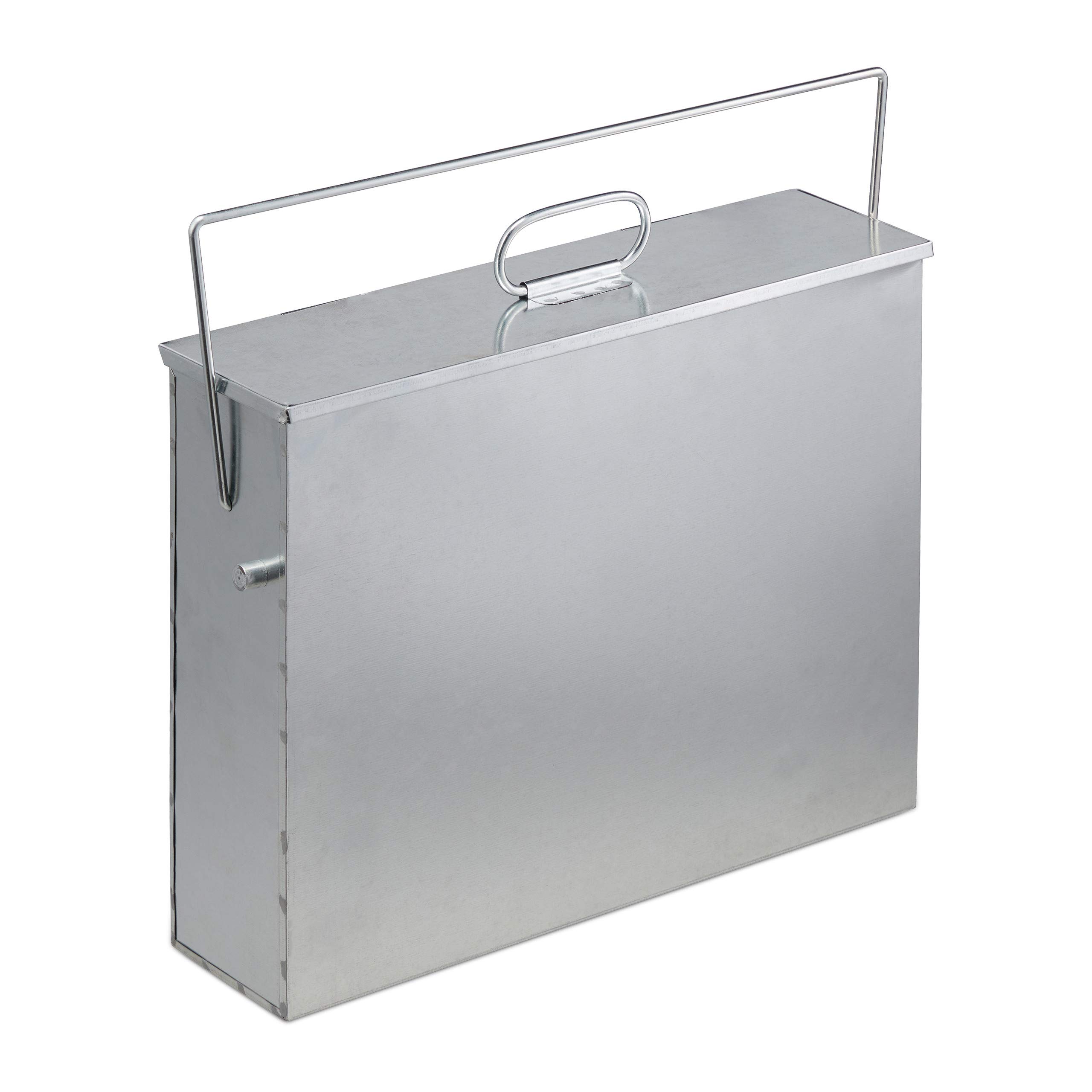 Relaxdays Square Ash Bucket with Lid, 15l, Galvanised Steel, Bin for Fireplace/Barbecue/Oven, HWD: 42x44.5x12 cm, Silver