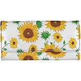 Howilath Sunflower Floral Pattern Women Pu Leather Trifold Wallet Large Capacity Clutch Credit Card Holder Purse Cash Bags(White)