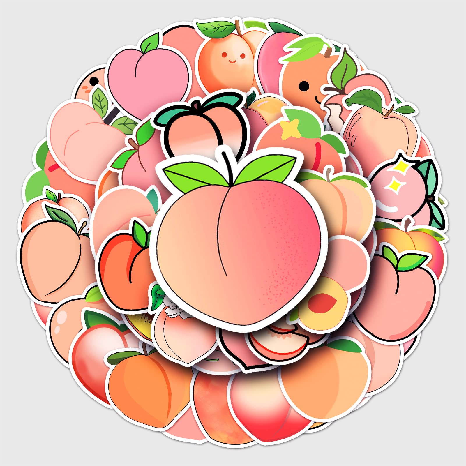 50Pcs Cute Peach Stickers Laptop Car Scrapbook Phone Skateboard Suitcase Luggage Bike Peach Stickers Vinyl Waterproof Aesthetic Personalised Stickers for Teens Boys Girls Adults Children