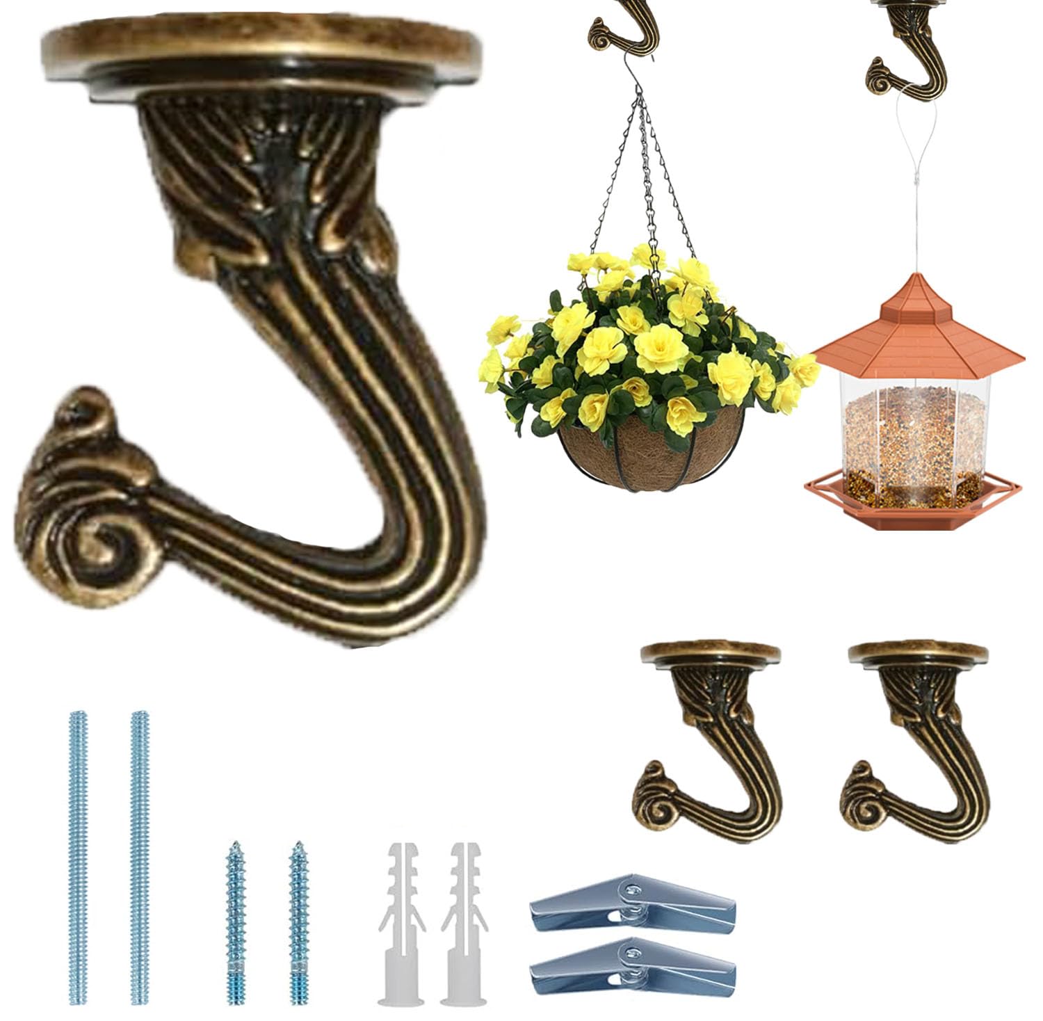 Photo 1 of Zopkrts Metal Ceiling Hooks for Hanging Plants, 2 Pack Hanger for Indoor Outdoor Décor Balcony Hanging Planter, Wind Chimes, Lights, Bird Cage, Lanterns, Bird Feeders Heavy Duty (2, Bronze)