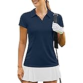 PINSPARK Womens Golf Shirt Short Sleeve Polo Shirts Quick Dry Tennis Tops V-Neck with Collar Pickleball Shirts Golf Outfits