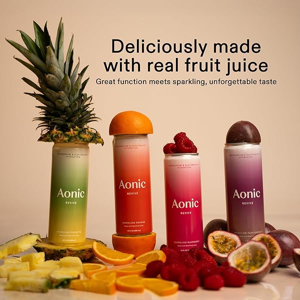 AONIC REVIVE SPARKLING PINEAPPLE – MAGNESIUM + POTASSIUM ELECTROLYTE HYDRATION DRINK, DELICIOUS TASTE, REAL FRUIT JUICE, 12OZ (12 PACK)
