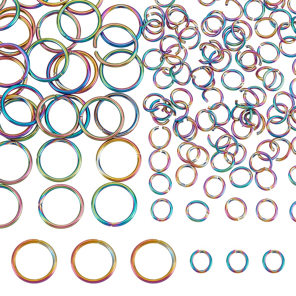 UNICRAFTALE 150 Pcs 2 Styles Stainless Steel Open Jump Rings 6/12mm Round Rings Rainbow Color Jump Rings for Jewelry Making DIY Craft Earring Bracelet Pendant Choker Making Findings and Key Ring Chain