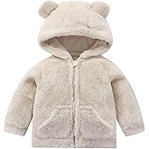 AIWUHE Toddler Boys Girls Hooded Fleece Jacket Teddy Coat Cute Bear Hoodie Zip Up Sherpa Winter Warm Outwear With Pocket 1-6Y