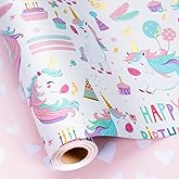 MAYPLUSS Unicorn Wrapping Paper for Girl, 17IN x 16.5FT Birthday Gift Wrap | Gold Corn, Reversible Heart, Perfect for Princess Kids Birthday Party Baby Shower