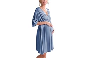 Ekouaer 3 in 1 Labor/Delivery/Hospital Gown Maternity Dress Nursing Nightgown Sleepwear for Breastfeeding, Lake Blue, Medium