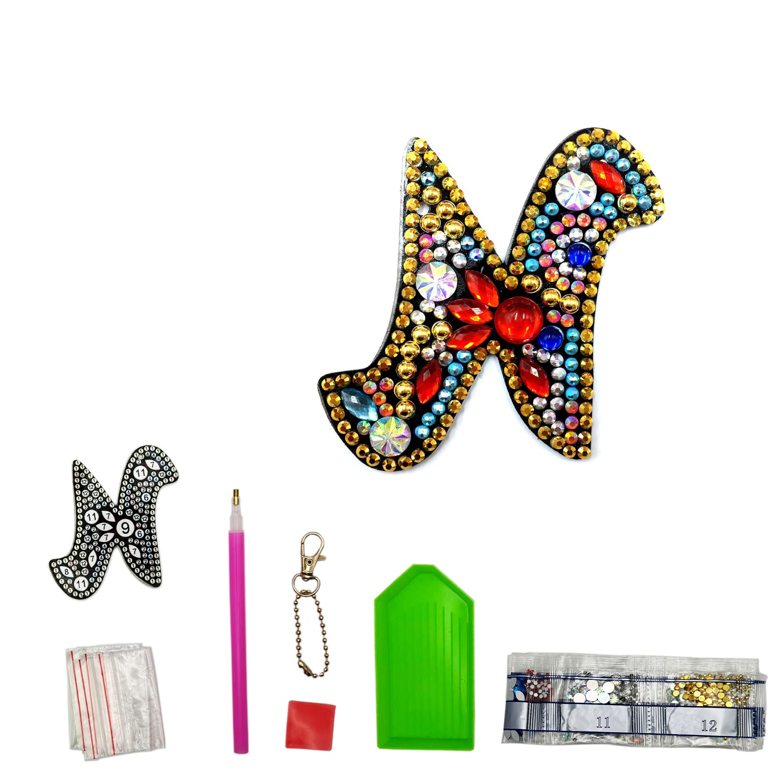 MEDOYOH DIY Letters "N" Diamond Painting Key Chains, Double-Sided Retro DIY Diamond Painting Kits Keychain, DIY Letters Art Craft Crystal Diamond Keyring Kits for Key Chain Pendant Bag Decor Brooch