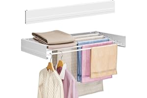 APEXCHASER Wall Mounted Clothes Drying Rack Laundry Drying Rack Retractable, Towel Racks for Bathroom Balcony Laundry Room Wall Mount, Foldable Drying Rack for Clothing, 31.5", White