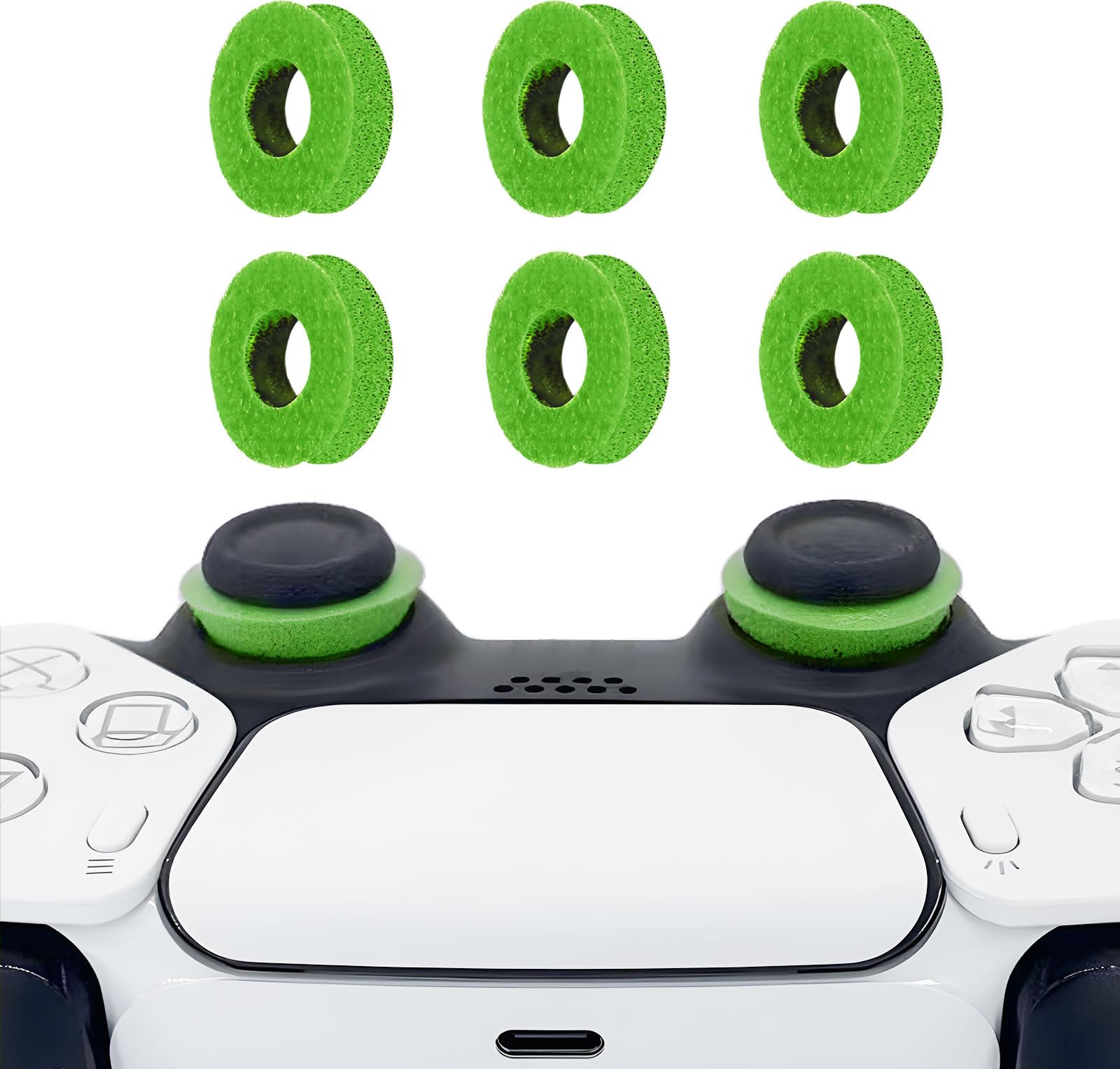6 Pack Precision Rings Aim Assist for PS5, for PS4, Compatible with Xbox Controllers Accessories– Enhance Accuracy & Control with Soft Silicone Rings – Compatible with Fortnite & FPS Games，Green