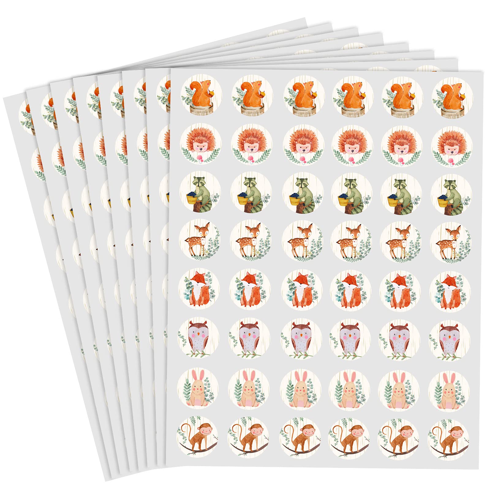 384 Pieces Woodland Creatures Round Candy Sticker Forest Animal Circle Label Envelope Seals Chocolate Stickers for Kids Baby Shower Woodland Creatures Birthday Party Decoration Supplies