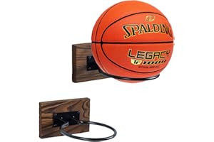 MyGift Wood & Metal Wall-Mounted Sports Ball Holder Storage, Basketball Display Rack, for Soccer Football Volleyball, Boys Ro