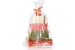 WIKDAY Cellophane Wrap for Gift Baskets 5 PCS 40x50 Inches Large Clear Cello Gift Bags with Ties Plastic for Gift Giving, Packaging Products