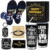 Keluna 21st Birthday Gifts for Him - 6Pcs 21 Year Old Male Birthday Gifts Ideas, 20oz Tumbler, Funny Socks, Keychain, Bracelets, Candles, 21st Presents for Son Grandson Nephew Brother from Mom Dad