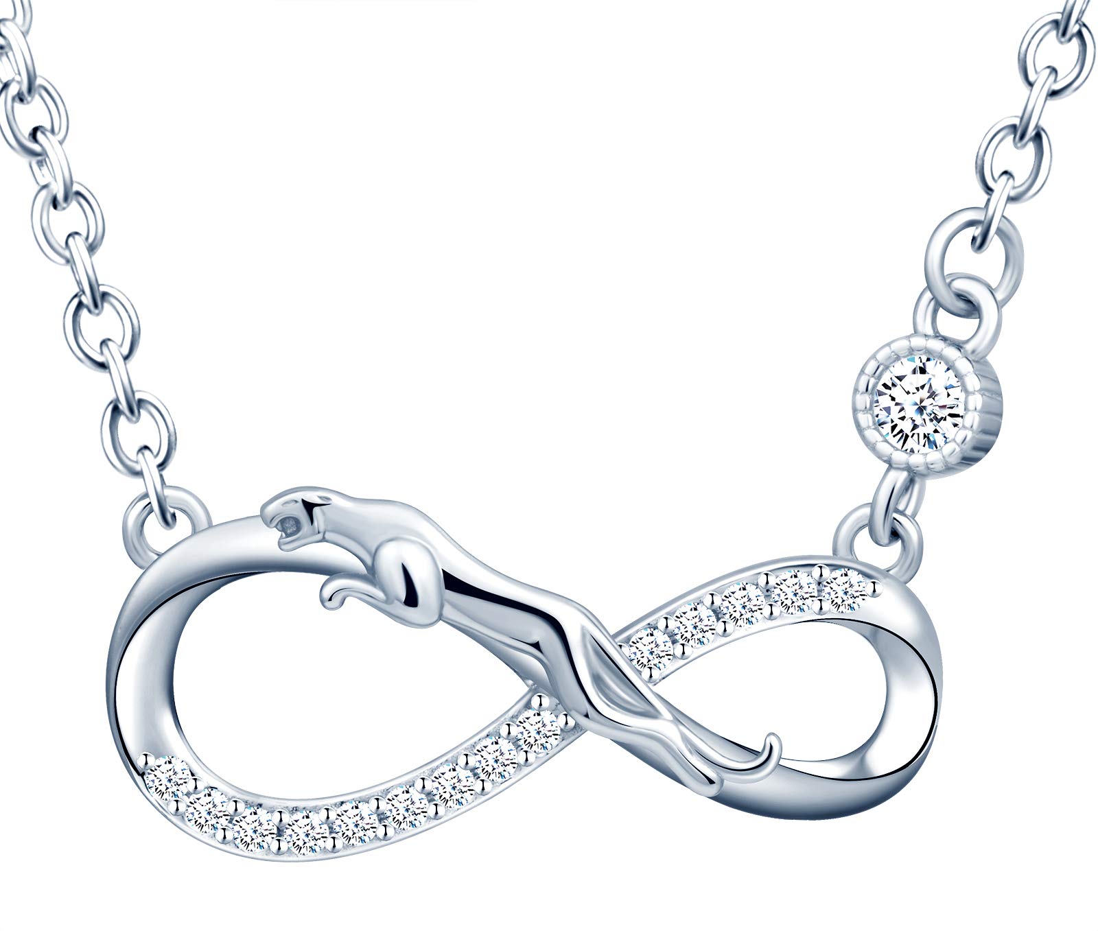 INFINIONLY Women's Girl's Necklace pendant, 925 sterling silver Jewellery Sets, Cheetah and infinity symbol necklace pendant, silver, Inlaid zircon, animal jewelry-sets